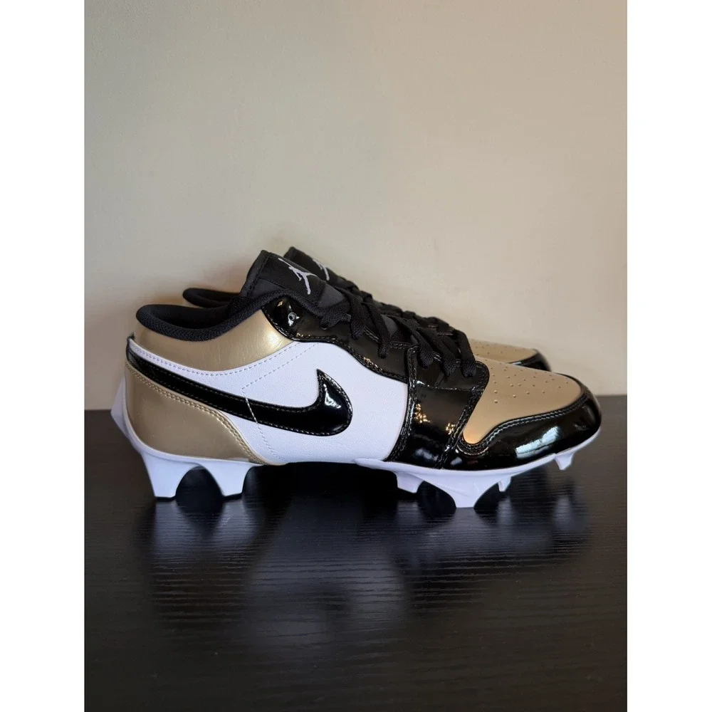Nike Jordan 1 Low TD Football Cleats Black Gold Toe FJ6245-701 Men's Size 10